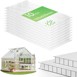 10 Plaques en polycarbonate alvéolaire 6 mm - double paroi creuse - transparent 121 x 60,5 cm - pour serre - Vounot