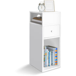 Table de chevet d'appoint avec tiroir et compartiment 25x30x66cm blanc