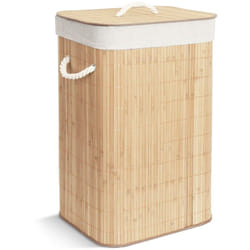 Vounot - Panier a linge en bambou rectangulaire avec couvercle 72L