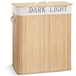 Panier a linge en bambou rectangulaire double compartiments avec couvercle 100L