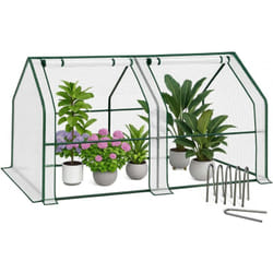 Mini Serre de jardin avec 2 portes enroulables bache pe renforcee 135g/m2 180x90x90cm Blanc
