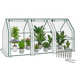 Vounot - Mini Serre de jardin avec 3 portes enroulables bache pe renforcee 135g/m2 270x90x90cm Blanc