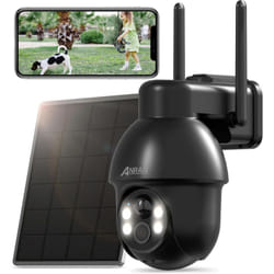 5MP Caméra Surveillance WiFi Exterieure Solaire, 360° ptz Caméra Surveillance sur Batteries, Vision Nocturne Couleur, Audio Bidirectionnel, ai/pir