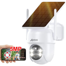 ANRAN 5MP Caméra Surveillance WiFi Extérieure sans Fil, Panneau Solaire Intégré, Caméra IP sur Batterie, Vision Nocturne Couleur, Détection Humaine,