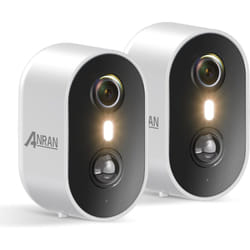 Lot de 2 Caméra de surveillance interieur / exterieur sans fil, 2K WiFi pour sécurité à domicile, caméras alimentées par piles avec projecteur,