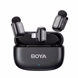 BOYA Système de microphone sans fil Mini Ultracompacact 2,4 GHz, Microphone Lavalier, Microphone à condensateur, Omnidirectio ...