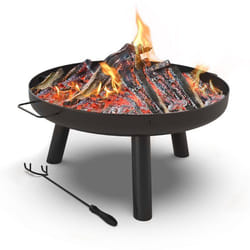 VOUNOT® Brasero extérieur Ø60cm - métal - avec grille et tisonnier - chauffage à charbon de bois noir