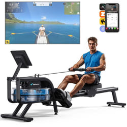 Rameur À Eau D'appartement, Avec Moniteur Bluetooth, Support De Tablette Réglable, Pliable, Noir, Connecté App, MERACH