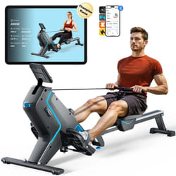 Merach - Rameur magnétique, 16 niveaux de résistance manuelle, Écran lcd, Support iPad, Charge max 150 kg, Compatible avec Kinomap