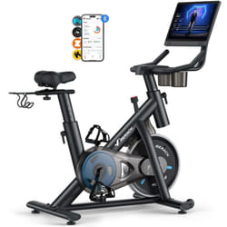 Merach - Vélo d'appartement, écran couleur 15,6'' orientable, résistance magnétique, Bluetooth, siège réglable, charge 136 kg
