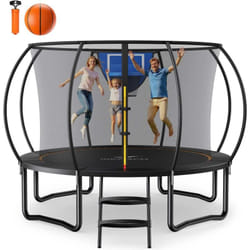 Trampoline Extérieur Ø305 cm avec Ballon, Filet de Sécurité, Panier de Basket, Structure Renforcée, Charge 150 kg, 10 ft Merach