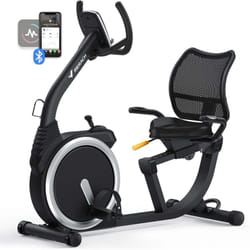 Merach - Vélo d'appartement Semi-allongé, 8 niveaux de résistance Magnétique, Foulée 15.2 cm, écran led, app connecté, Poids max 135kg
