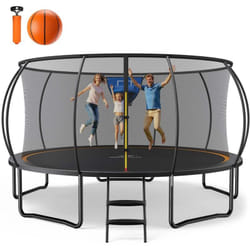 Trampoline Extérieur ø 488 cm, Cadre Galvanisé, Sécurité Renforcée avec Filet, Ballon, Panier de Basket, Jusqu'à 150 kg Merach