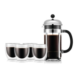 Bodum - Cafetière à piston set chambord - 8 tasses 1,0 l + 4 verres double paroi pavina 25 cl