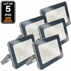 Lot 5 Projecteurs LED 30W ProLine 4000K Haute Luminosité Avec ce Projecteur LED 30W Blanc Neutre , équipé d’une CHIP (puce) L ...