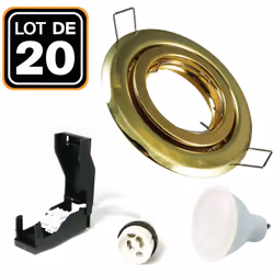 Lot de 20 Spots encastrable orientable DORÉE avec GU10 LED de 7W eqv. 56W Blanc Neutre 4500K Kit contenant: x20 Douilles GU10 ...