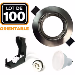 Lot de 100 Spot encastrable orientable INOX avec GU10 LED de 7W = 56W Kit contenant: x100 Douilles GU10 + x100 Ampoules GU10  ...