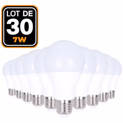 Faites des économies en achetant vos Ampoules LED E27 7W 6000K par Lot de 30. Nos Ampoules Led E27 7W consome 7 Watts mais re ...