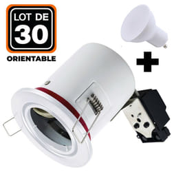 Europalamp - 30 Spots bbc Orientable Blanc IP20 + Ampoule GU10 5W Blanc Chaud + Douille