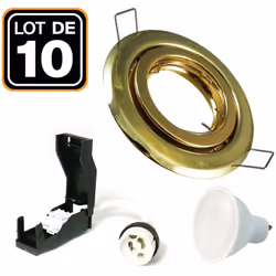Lot de 10 Spots encastrable orientable DORÉE avec GU10 LED de 5W eqv. 40W Blanc Neutre 4500K Kit contenant: x10 Douilles GU10 ...