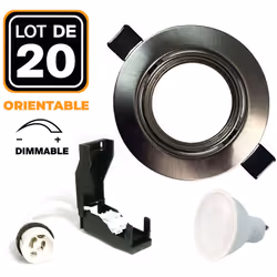 Lot de 20 Spot encastrable orientable INOX avec GU10 LED de 6W = 56W Kit contenant: x20 Douilles GU10 + x20 Ampoules GU10 6W  ...
