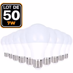 Faites des économies en achetant vos Ampoules LED E27 7W 6000K par Lot de 50. Nos Ampoules Led E27 7W consome 5 Watts mais re ...