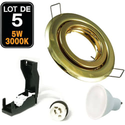 Europalamp - 5 Spot encastrable orientable Dorée avec GU10 led de 5W eqv. 40W
