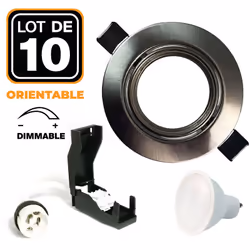 Lot de 10 Spot encastrable orientable INOX avec GU10 LED de 6W = 56W Kit contenant: x10 Douilles GU10 + x10 Ampoules GU10 6W  ...