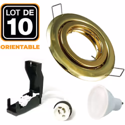 Lot de 10 Spots encastrable orientable DORÉE avec GU10 LED de 5W eqv. 40W Blanc Chaud 2800K Kit contenant: x10 Douilles GU10  ...