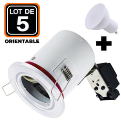 Europalamp - Lot 5 Spots bbc Orientable Blanc IP20 + Ampoule GU10 7W Blanc Froid + Douille - Blanc Froid 6000K