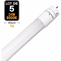 Lot de 5 Tubes Neon LED 24W 150cm T8 Glass Blanc Froid 6000k Tube Neon LED T8 24W 150cm Blanc Froid 6000k Consommation divisé ...