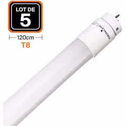 Lot de 5 Tubes Neon LED 18W 120cm T8 Glass Blanc Neutre 4500k Tube Neon LED T8 18W 120cm Blanc Neutre 4500k Consommation divi ...