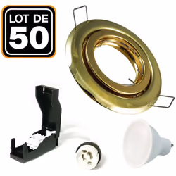 Lot de 50 Spots encastrable orientable DORÉE avec GU10 LED de 5W eqv. 40W Blanc Chaud 2800K Kit contenant: x50 Douilles GU10  ...