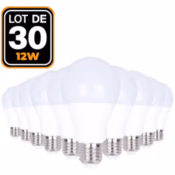 Faites des économies en achetant vos Ampoules LED E27 12W 6000K par Lot de 30. Nos Ampoules Led E27 12W consome 12 Watts mais ...