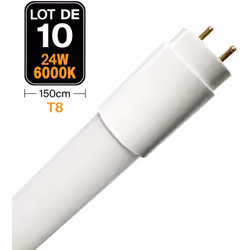 Lot de 10 Tubes Neon LED 24W 150cm T8 Glass Blanc Froid 6000k Tube Neon LED T8 24W 150cm Blanc Froid 6000k Consommation divis ...