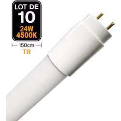 Lot de 10 Tubes Neon LED 24W 150cm T8 Glass Blanc Neutre 4500k Tube Neon LED T8 24W 150cm Blanc Neutre 4500k Consommation div ...
