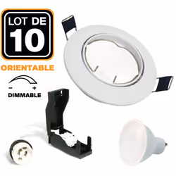 Lot de 10 Spot encastrable orientable blanc avec GU10 LED de 6W = 56W Kit contenant: x10 Douilles GU10 + x10 Ampoules GU10 6W ...