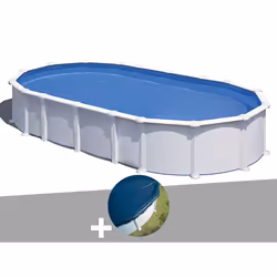 Kit piscine acier blanc Gré Atlantis ovale 7,44 x 3,99 x 1,32 m + Bâche hiver