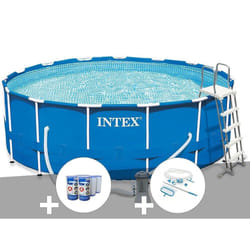 Kit piscine tubulaire Intex Metal Frame ronde 4,57 x 1,22 m + 6 cartouches de filtration + Kit d'entretien