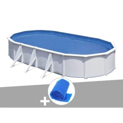 Kit piscine acier blanc Gré Fidji ovale 7,44 x 3,99 x 1,22 m + Bâche à bulles