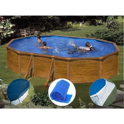 Kit piscine acier aspect bois Gré Sicilia ovale 527 x 327 x 122 m + Bâche hiver + Bâche à bulles + Tapis de sol