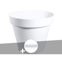 Pot de fleur rond Toscane Ø 80 x H.66 cm Blanc + Soucoupe - Eda