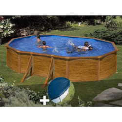 Kit piscine acier aspect bois Gré Sicilia ovale 527 x 327 x 122 m + Bâche hiver