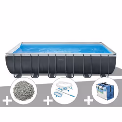 Kit piscine tubulaire Intex Ultra XTR Frame rectangulaire 7,32 x 3,66 x 1,32 m + Bâche à bulles + 20 kg de zéolite + Kit d'en ...