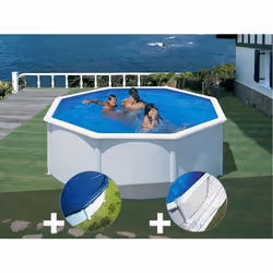 Kit piscine acier blanc Gré Fidji ronde 3,70 x 1,22 m + Bâche hiver + Tapis de sol