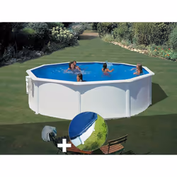 Kit piscine acier blanc Gré Bora Bora ronde 3,70 x 1,22 m + Bâche hiver