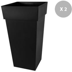 EDA - Lot de 2 pots de fleur carré Toscane 43 x H.80 cm - Anthracite