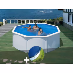 Kit piscine acier blanc Gré Fidji ronde 3,70 x 1,22 m + Bâche hiver