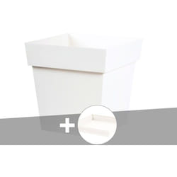 EDA - Pot de fleur carré Toscane 39 x H.39 cm Blanc + Soucoupe