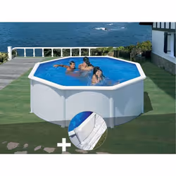 Kit piscine acier blanc Gré Fidji ronde 3,70 x 1,22 m + Tapis de sol